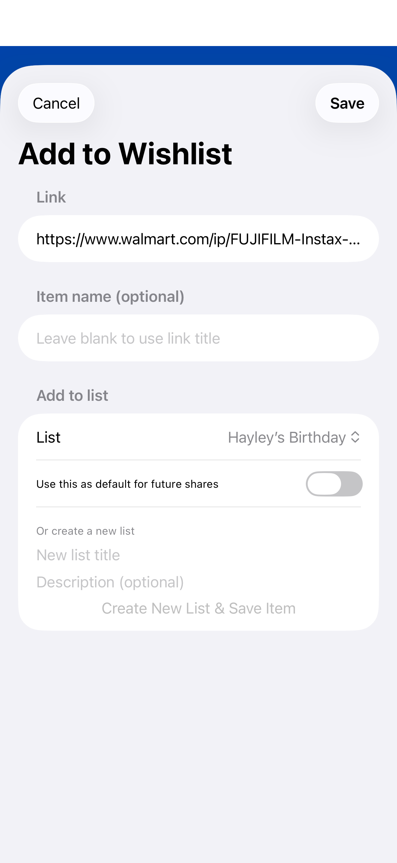 Luna add item share extension